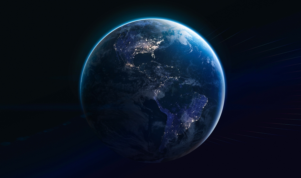 Planeta Terra visto do espaço à noite
